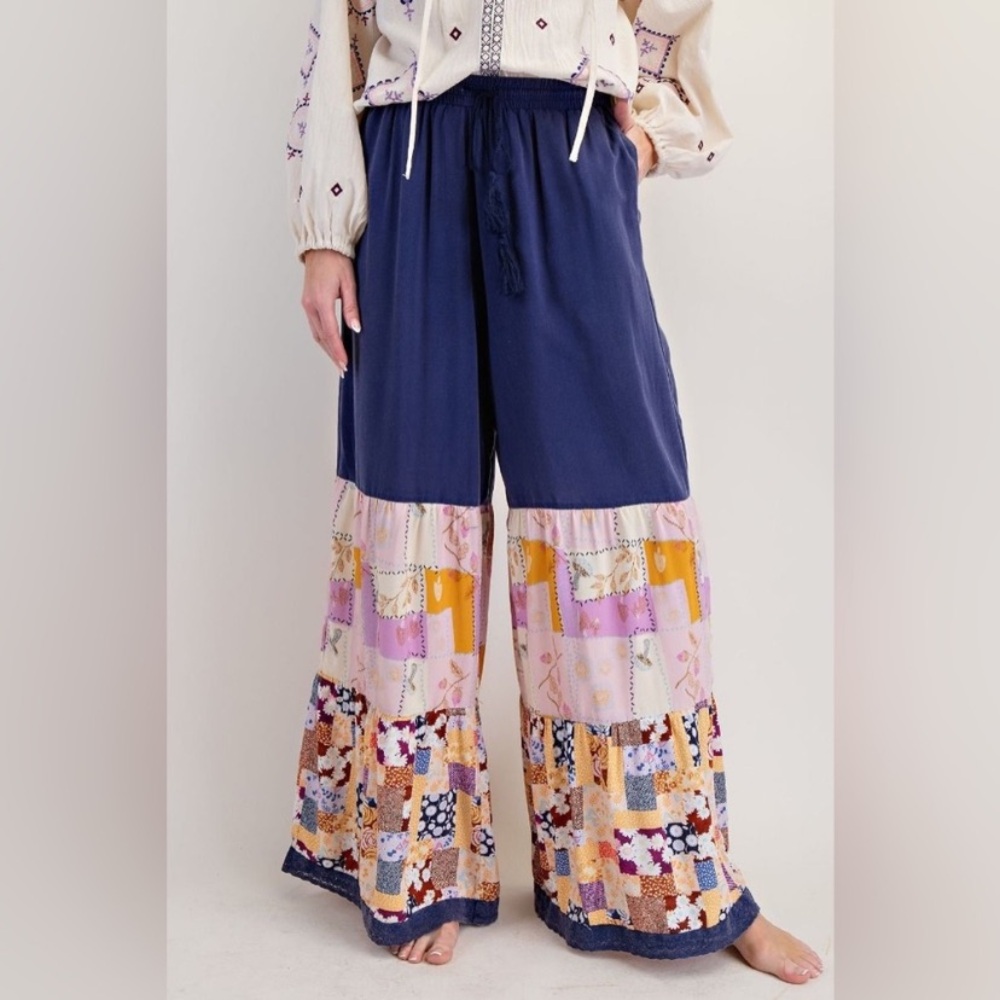 Easel Navy and Multicolor Patchwork Wide-Leg Pants - Picture 5 of 5